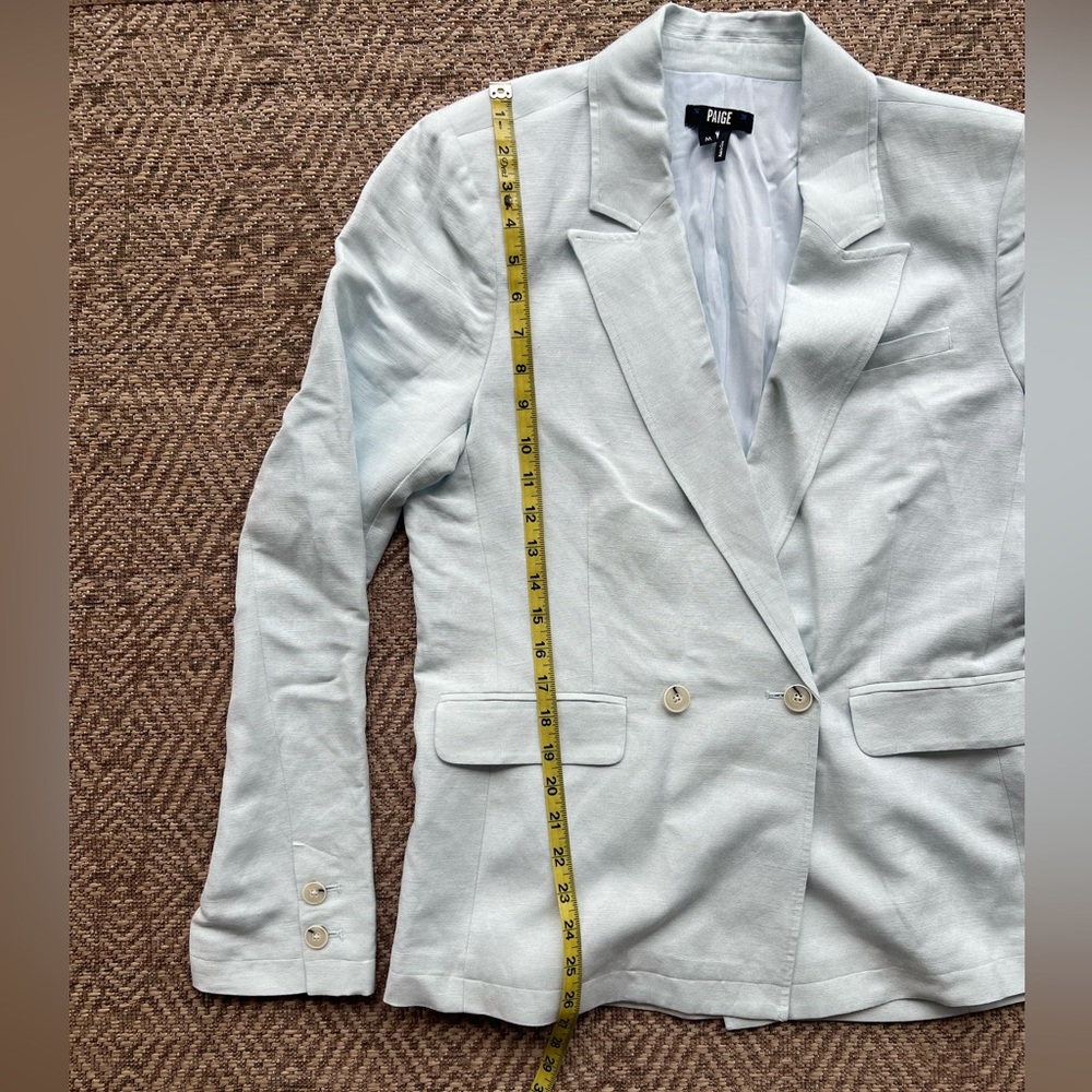 NWOT Paige Denim‎ Women's Light Blue Linen Dawson Double-Breasted Blazer Jacket - Picture 8 of 11